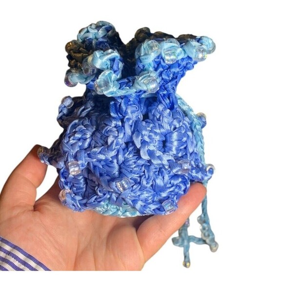 Dice Bag Medium Dragon Scale Beaded Ren Faire Fantasy Dungeons Dragons RPG Blue - Picture 4 of 8